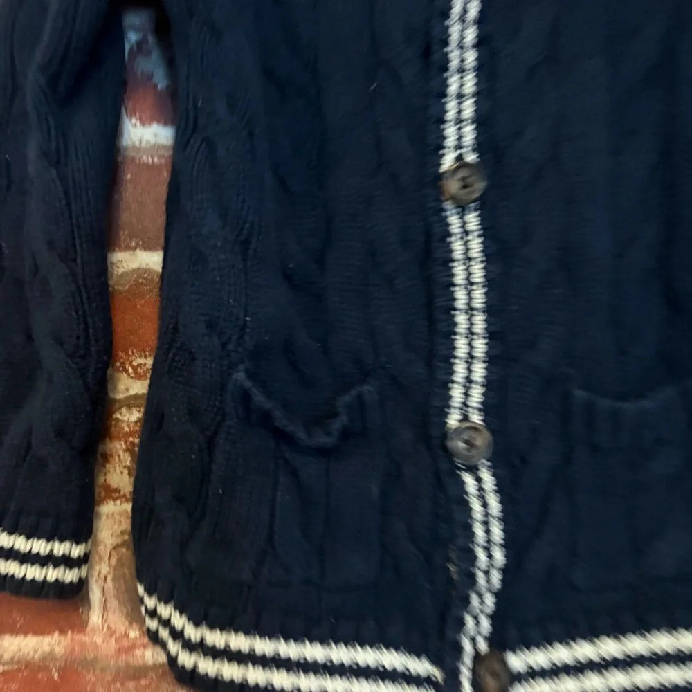 Old Navy Navy and White Striped Cable Knit Cardigan